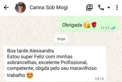 Depoimento de Carina sobre o resultado de suas sobrancelhas em Mogi Guaçu